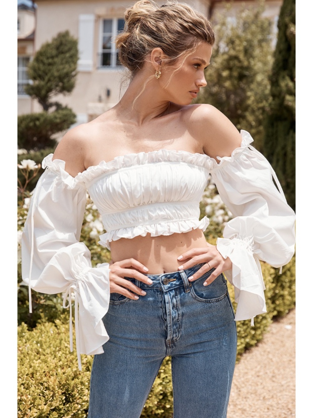 NEW House of CB Tula Off Shoulder Top White Small